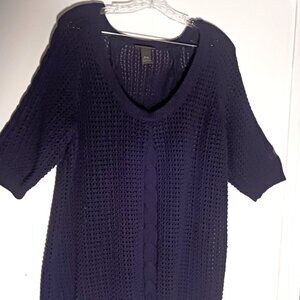 Lane Bryant Womans 18/20 Black Waffle Knit Pullover Short Sleeve Sweater